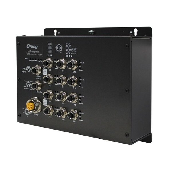 Oring Industrial Networking EN50155 IP40 8x 10/100/1000TX PoE + 4-port 1000 with M12 connector managed TGPS-9084GT-M12-BP2 - main